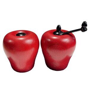 Vintage Retro Cook’s Club Wooden Red Apple Salt Shaker and Pepper Grinder Taiwan